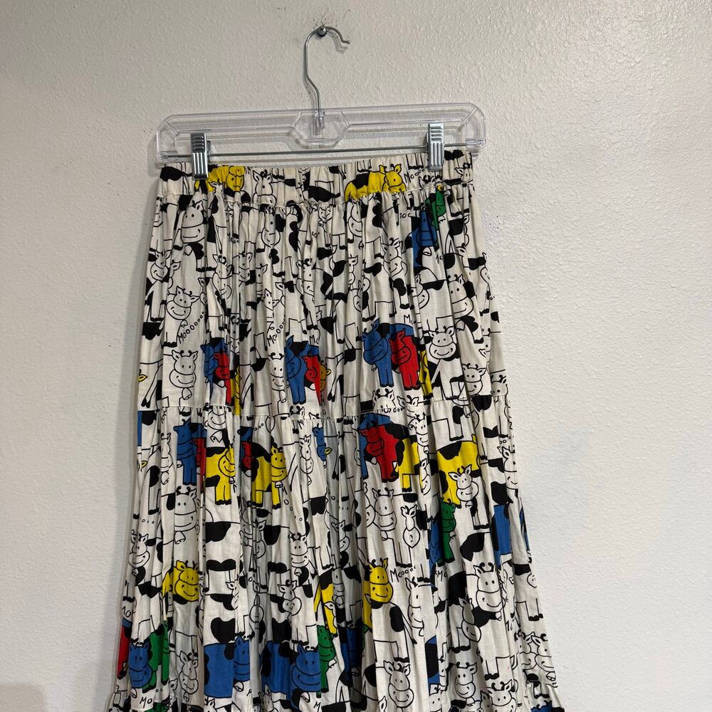 Handmade Cow Print Tiered Midi Skirt Novelty 90s Prairie Sz S/M - Picture 6 of 7